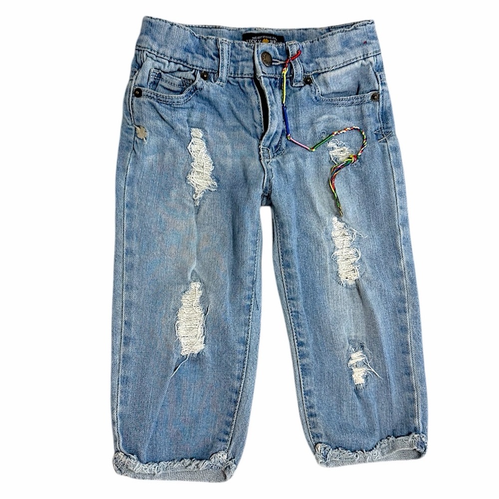 Y2K Lucky Brand Little Girl’s Distressed Cropped Denim Jeans w/ attached boho pc